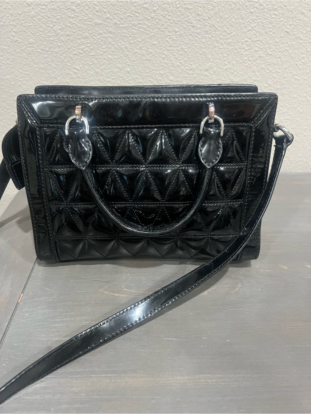 Michael Kors Black Quilted Patent Satchel with Turn-Lock - Picture 2 of 9